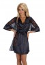 grossiste lingerie Peignoir satiné noir avec dentelle
