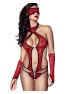 grossiste lingerie sexy Body sexy rouge ajouré avec masque et mitaines