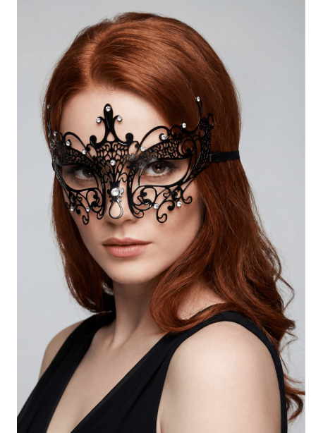 Masque vénitien Lucia rigide noir avec strass