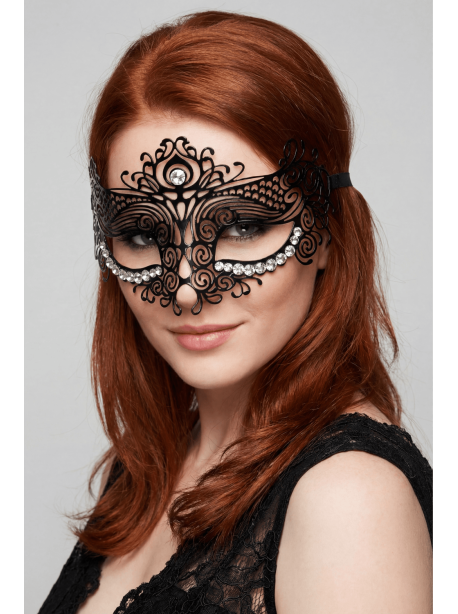Masque vénitien Ornella rigide noir avec strass