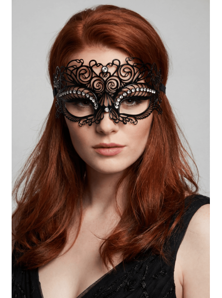 Masque vénitien Giulia rigide noir avec strass