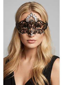 Masque vénitien Gemma rigide noir avec strass
