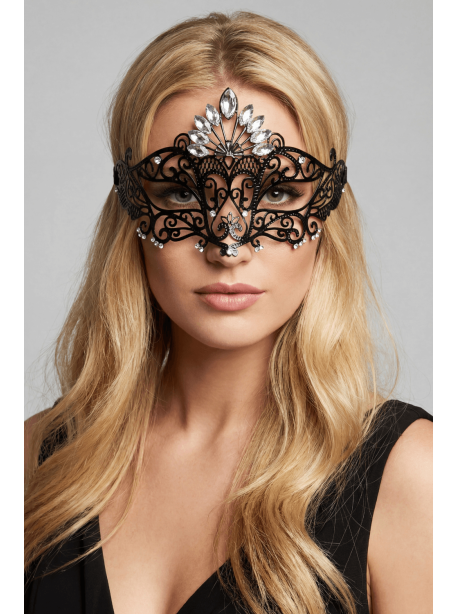 Masque vénitien Gemma rigide noir avec strass