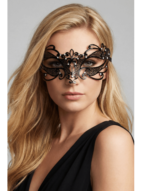 Masque vénitien Gaia rigide noir avec strass