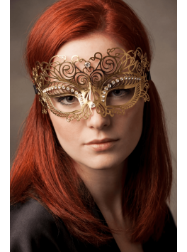Masque vénitien Giulia rigide doré avec strass