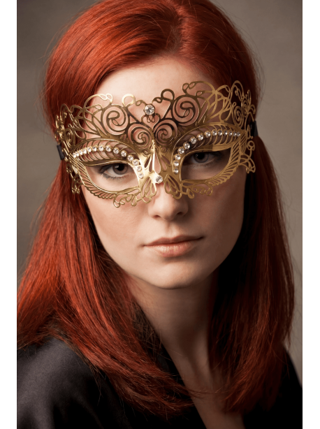 Masque vénitien Giulia rigide doré avec strass