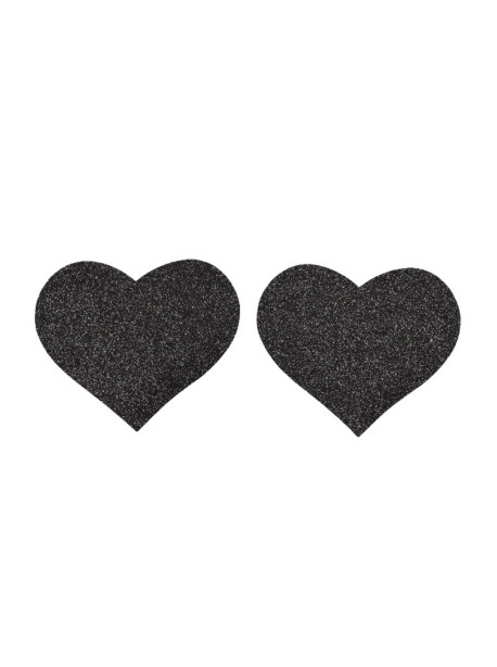 Paire de cache tétons adhésifs coeur pailleté noir