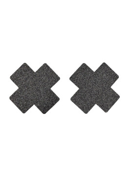 Paire de cache tétons adhésifs croix pailletée noir 