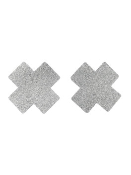 Paire de cache tétons adhésifs croix pailletée blanc 