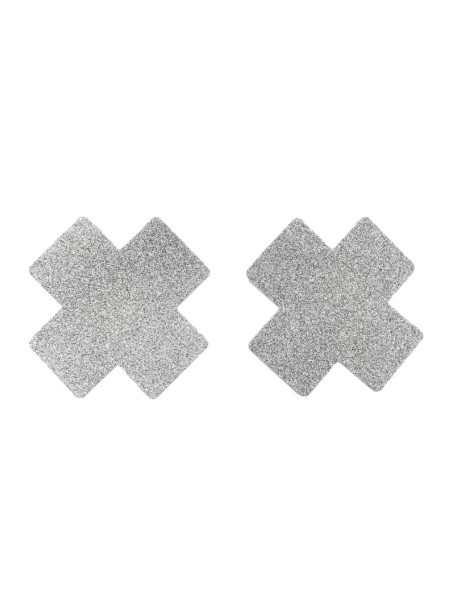 Paire de cache tétons adhésifs croix pailletée blanc 