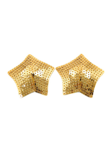 Paire de cache tétons adhésifs étoile pailletée sequin doré 
