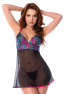 Babydoll noir en maille transparente avec sequins brodés – Mapalé
