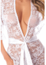 Kimono blanc en dentelle florale transparente avec ceinture – Mapalé