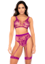 Ensemble deux pièces en résille à motif floral, couleur orchidée - Mapalé