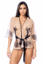 Peignoir sexy en résille imprimée transparente avec string 