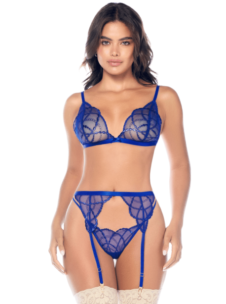 Ensemble sexy 3 pièces avec broderie brillante 