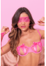 Ensemble sexy 4 pièces avec soutien-gorge ouvert, string, bandeau et menottes en dentelle 