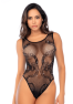 Body noir en résille motif serpent, orné de strass, ouvert à l’entrejambe - Mapalé