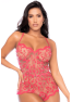 Combishort en dentelle transparente couleur cerise 