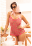 Combishort en dentelle transparente couleur cerise 