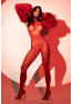 Bodystocking en résille rouge à motif cœur, orné de strass, ouvert à l’entrejambe - Mapalé