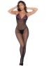 Combinaison en résille et dentelle noire et violette 