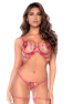 Nuisette en résille et dentelle florale rose et string assorti 