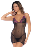 Nuisette en résille ajourée noire et violette 
