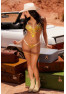 Nuisette transparente brodée jaune et string 