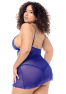Babydoll bleu grande taille dentelle, résille et string 