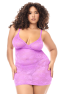 Babydoll grande taille dentelle violette et string 