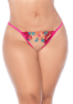 Nuisette grande taille en résille et dentelle florale rose et string assorti