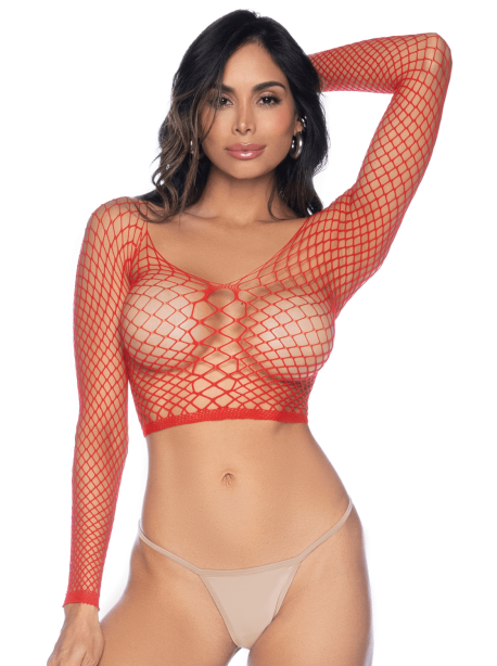 2 en 1 Top ou pantalon en résille rouge 