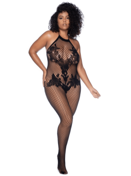 Combinaison grande taille en résille noire 
