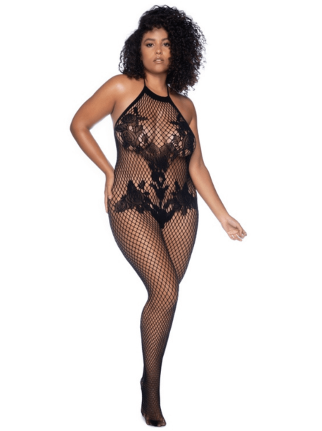 Combinaison grande taille en résille noire 
