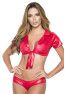 Top court rouge wetlook avec noeud de cravate 