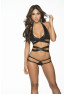 Top court noir wetlook sexy décolleté avec lanières 