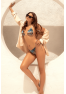 Bikini Triangle Imprimé Satiné Bleu Beige 