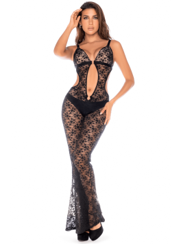 Combinaison/robe ajourée en dentelle noire 