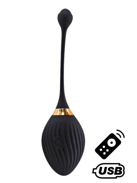 WAVE, Un Œuf vibrant noir USB avec télécommande, dans un silicone médical doux et lisse