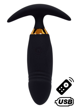 PEACH, Plug Vibrant noir long USB avec télécommande, dans un silicone médical doux et lisse