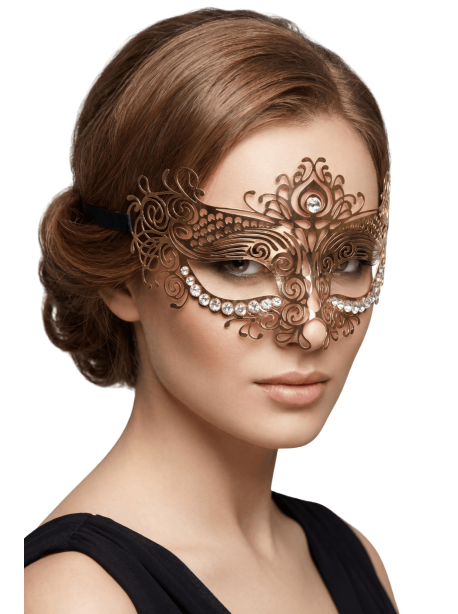 Masque vénitien Ornella rigide doré avec strass