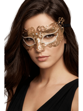 Masque vénitien Alba rigide doré avec strass