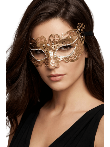 Masque vénitien Alba rigide doré avec strass