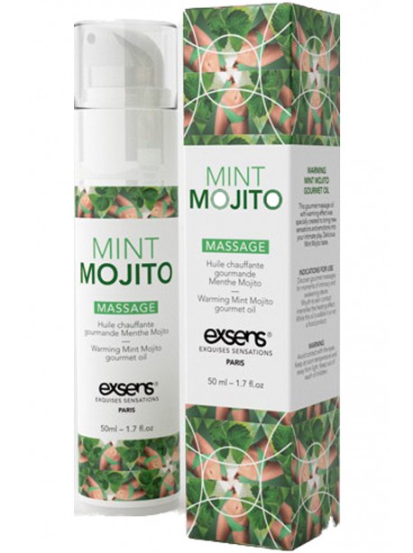 grossiste Exsens Huile massage mojito menthe chauffante et comestible texture douce