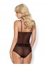 Grossiste lingerie Body transparent noir décolleté et décoration pierres style perle