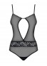 Grossiste lingerie Body transparent noir décolleté et décoration pierres style perle