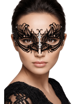 Masque vénitien Greta rigide noir avec strass