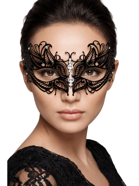 Masque vénitien Greta rigide noir avec strass