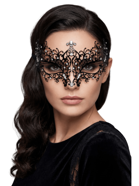 Masque vénitien Chiara rigide noir avec strass
